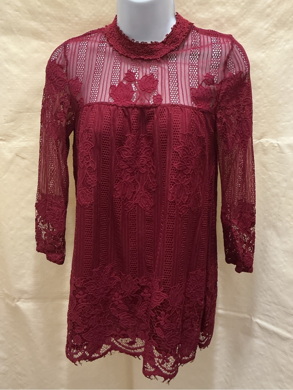 Miss Chievous Burgundy Lace High-Neck Blouse